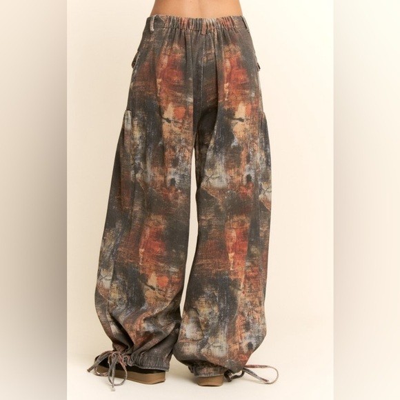 🟠425B-RUST. Tie Dye Denim Wide Leg/Jogger Pants - Picture 2 of 8